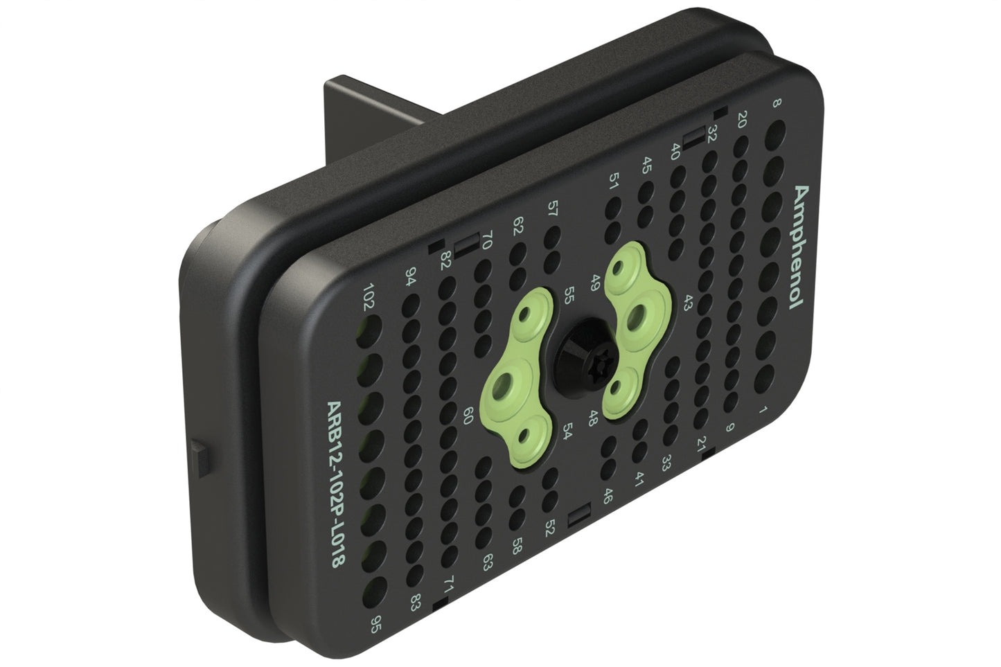 ARB12-102PBR-L018 102 Position Receptacle with Flange, Reduced Diameter Seal, Keyed B, Black. DRB12-102PBE-L018