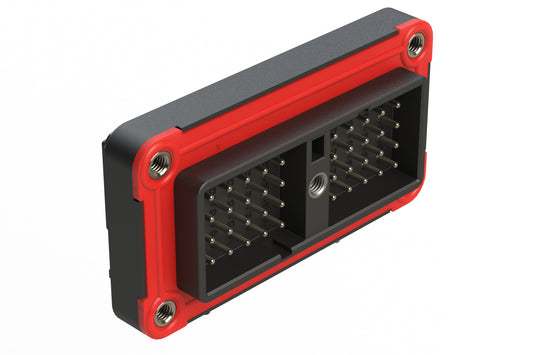 ARC13-40PD-BM03SP1 40 Position PCB Receptacle with Flange, 90°, Nickel Plating, Threaded Insert for Jackscrew, Gasket, Keyed D, Black. DRC13-40PD