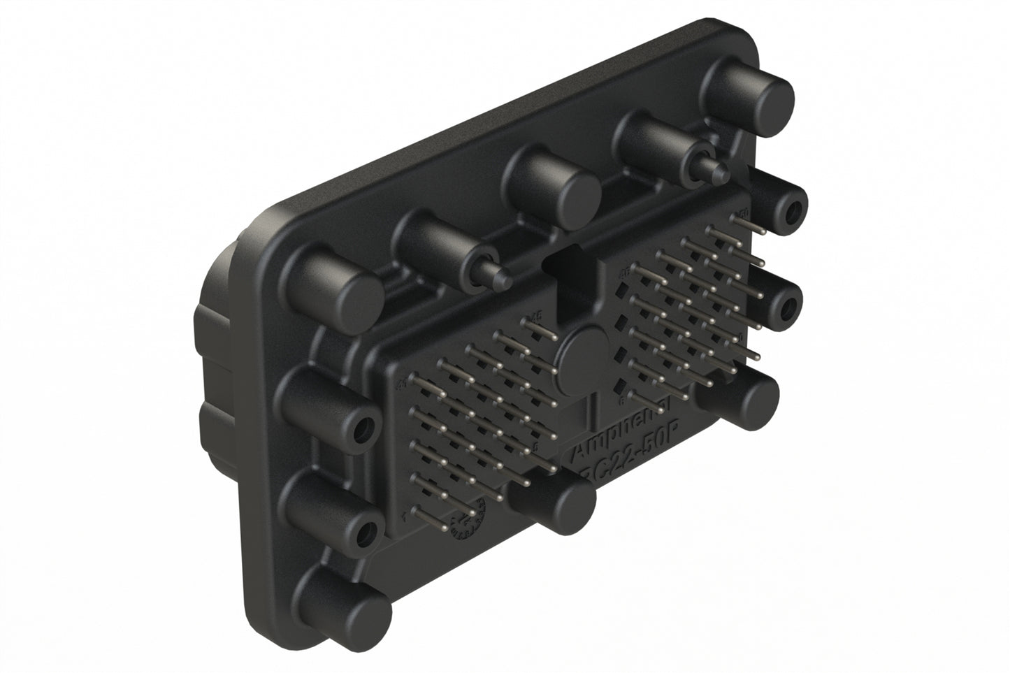 ARC22-50P02-BM01SP1 50 Position PCB Receptacle, Pin, Flange Mount, Straight, Size 20 Contacts, Selective Plating, Threaded Insert for Jackscrew, Keyed 02, Black. DRC22-50P02