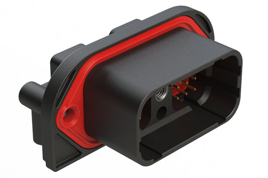 ARC23-24PB-BM01SP1 24 Position PCB Receptacle, Pin, Flange Mount, Right Angle, Size 20 Contacts, Selective Plating, Threaded Insert for Jackscrew, Keyed B, Black. DRC23-24PB