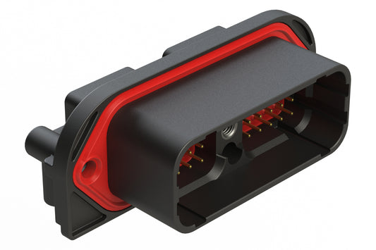 ARC23-40PD-N012SP1 40 Position PCB Receptacle, Pin, Flange Mount, Right Angle, Size 20 Contacts, Selective Plating, Threaded Insert for Jackscrew, Keyed D, Black. DRC23-40PD-N012