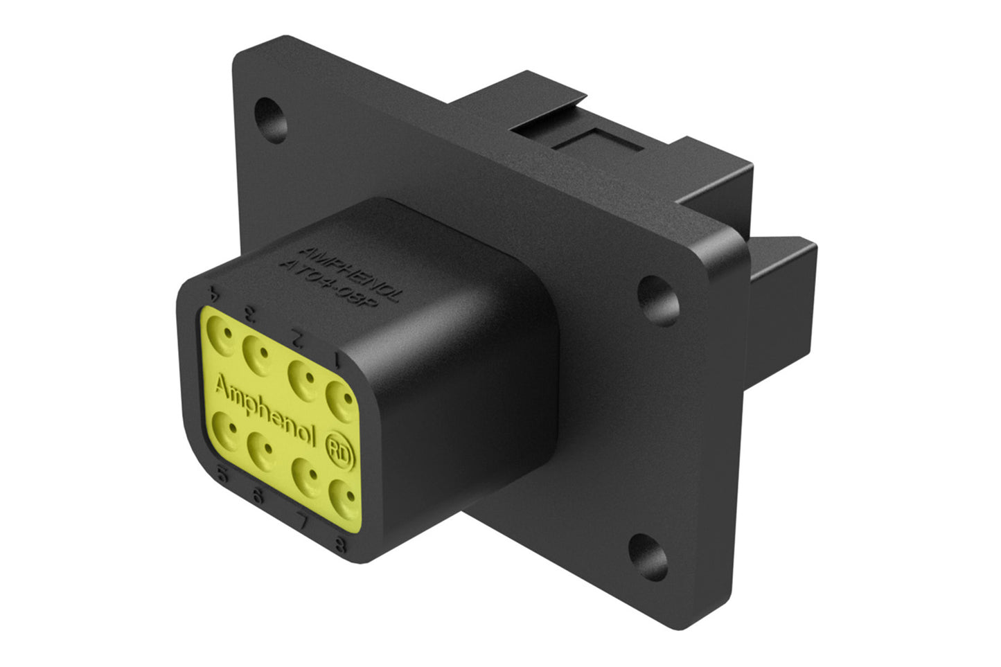 AT04-08PA-CL06 8 Position Receptacle Flange Mount Connector, Pin, Black, Reduced Diamer Seal, Keyed A. DT04-08PA-CL06