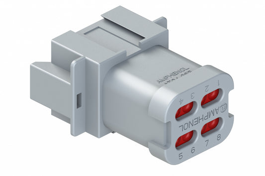 AT04-08PA-EC01 8-Way Receptacle, Male Connector with A Position Key and End Cap. DT04-08PA-E003