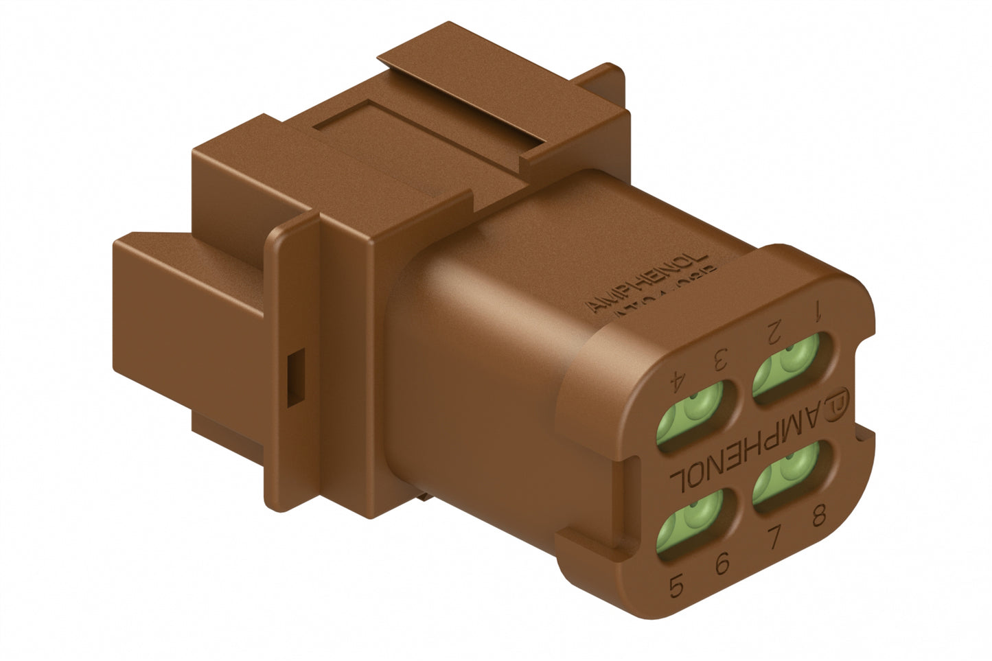 AT04-08PA-MMBRN 8-Way Receptacle, Brown Male Connector with A Position Key, Reduced Diameter Seal (E-Seal) and End Cap