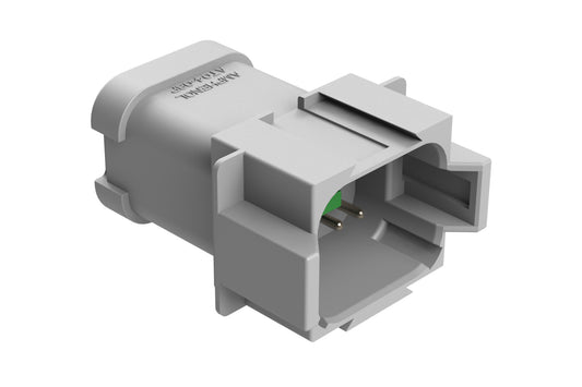 AT04-08PA-P028 8-way receptacle, (1) 3 Pin busbar=13 amps (1) 5 pin busbar=26 amps, nickel plating, keyed A, grey. Contacts included. DT04-08PA-P028