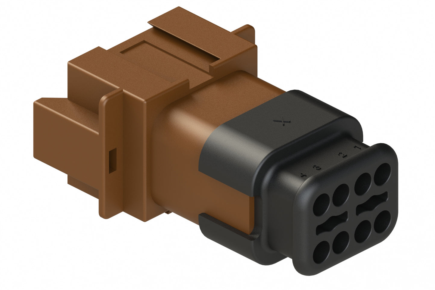 AT04-08PA-SR2BR 8-Way Receptacle Male Connector with Strain Relief Endcap, Reduced Diameter Seal, Position A, Brown