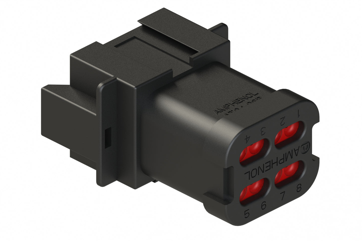 AT04-08PA-SSBLK 8-Way Receptacle, Male Connector with A Position Key and Extended Shroud and Solid Rear Grommet and Endcap, Black