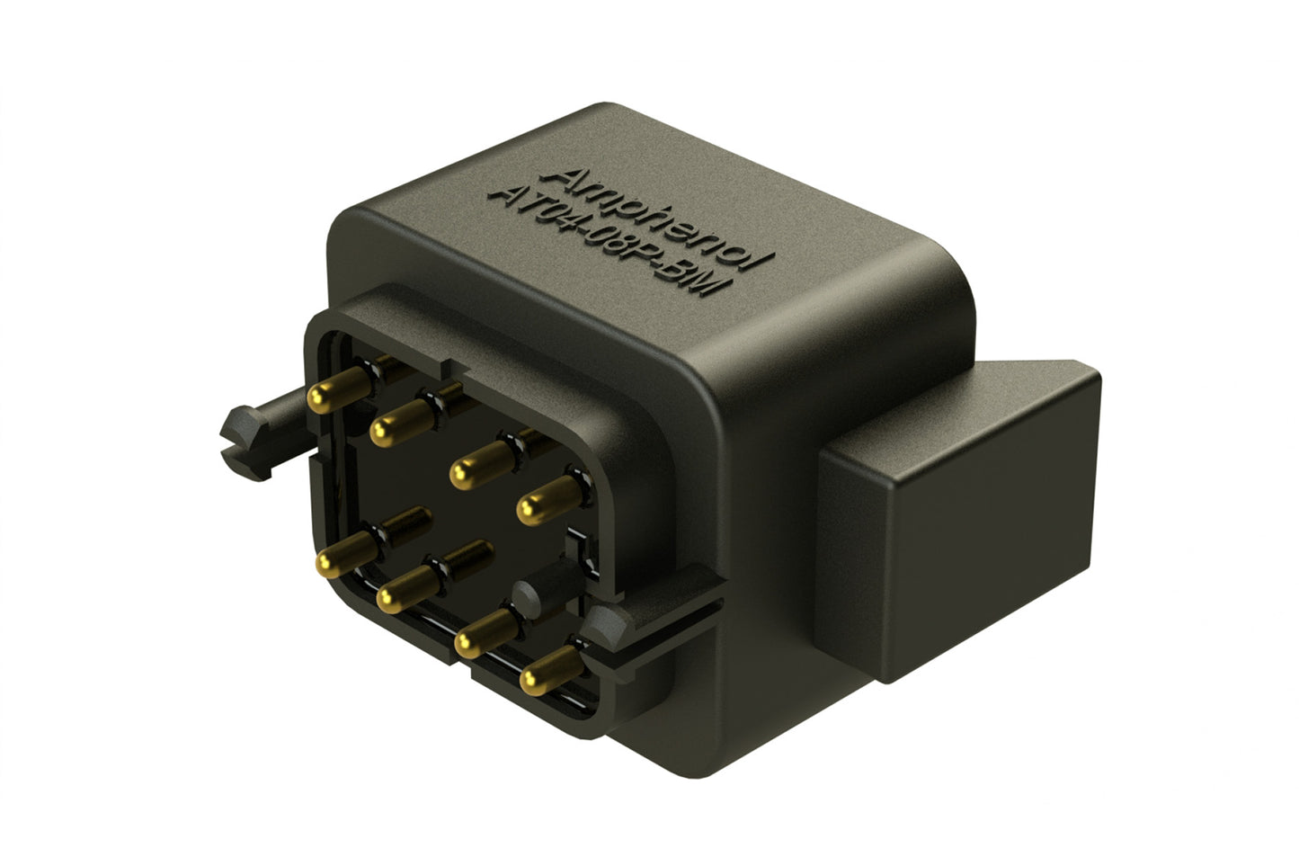 AT04-08PB-BM02 8 Position PCB Flangeless (Snap Fit) Board Mount Receptacle, Pin, Gold Plated Contacts Included, Potting, Black