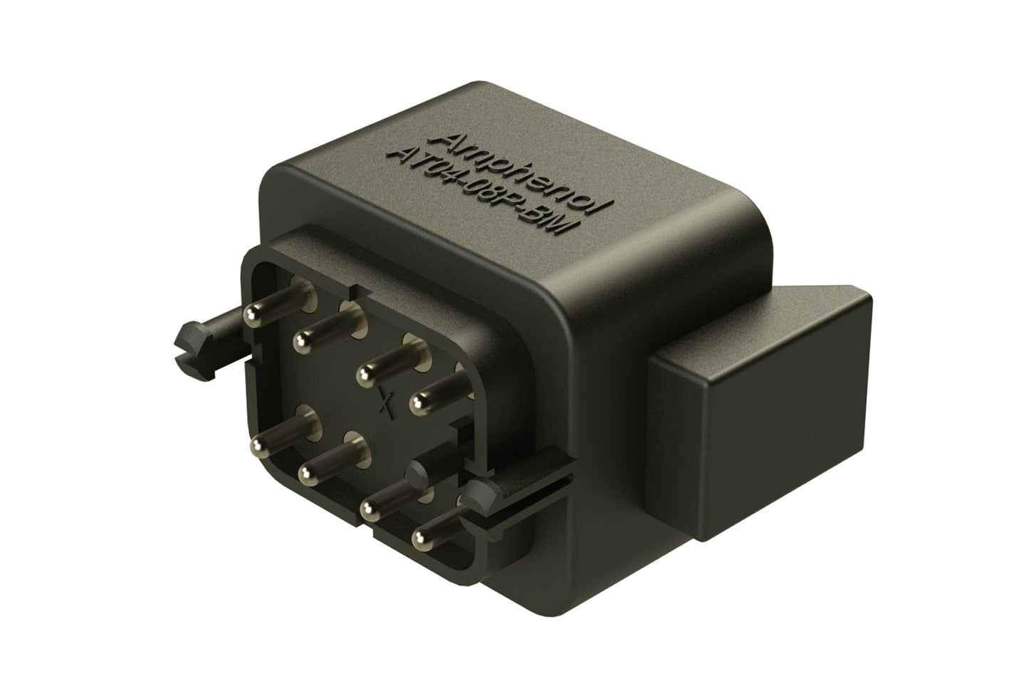 AT04-08PB-BM03 8 Position PCB Flangeless (Snap Fit) Board Mount Receptacle, Pin, Nickel Contact Plating, No Potting, Black