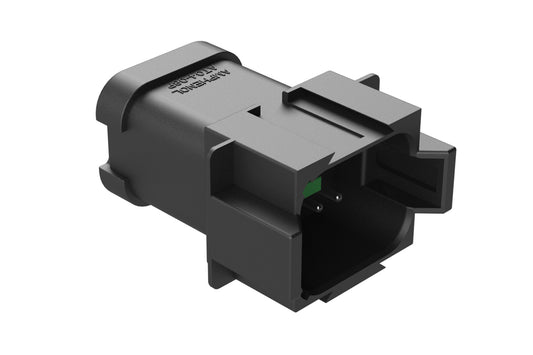 AT04-08PB-P021 8-way receptacle, (1) 8 Pin busbar=52 amps, nickel plating, keyed B, black. Contacts included. DT04-08PB-P021