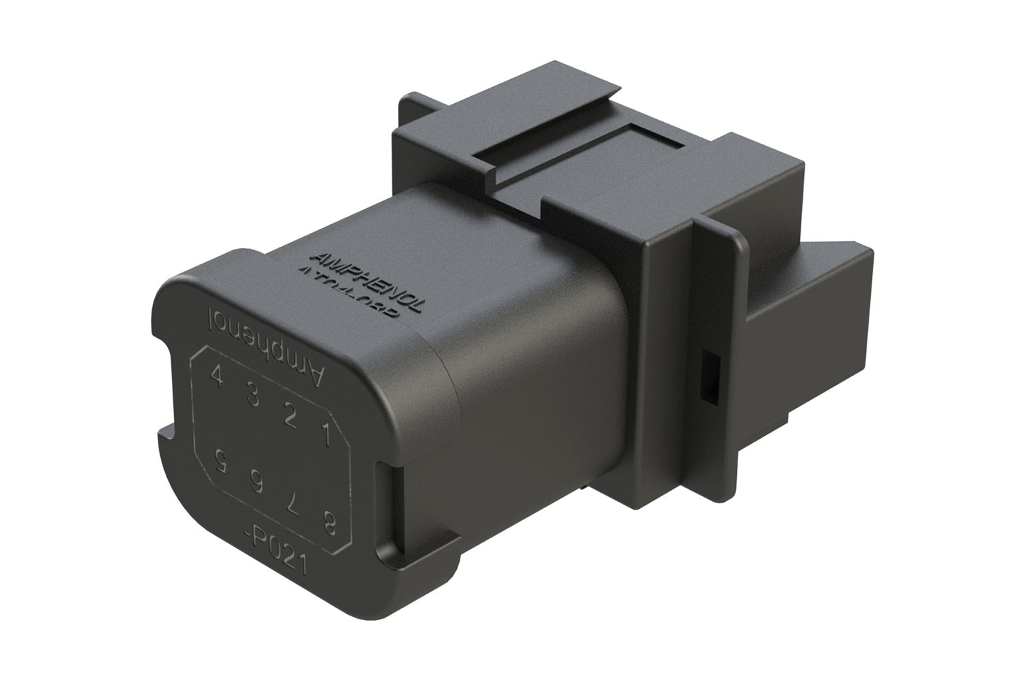 AT04-08PB-P021 8-way receptacle, (1) 8 Pin busbar=52 amps, nickel plating, keyed B, black. Contacts included. DT04-08PB-P021