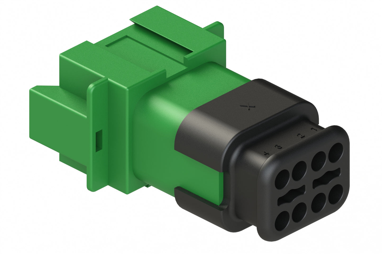 AT04-08PB-SRGN 8 position receptacle with strain relief, Pin. Key position B, green