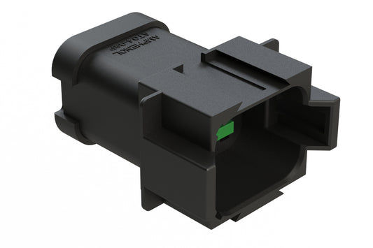 AT04-08PC-SS01 8-Way Receptacle, Male Connector with C Position Key and Extended Shroud and Solid Rear Grommet and Endcap, green. DT04-08PC-C017