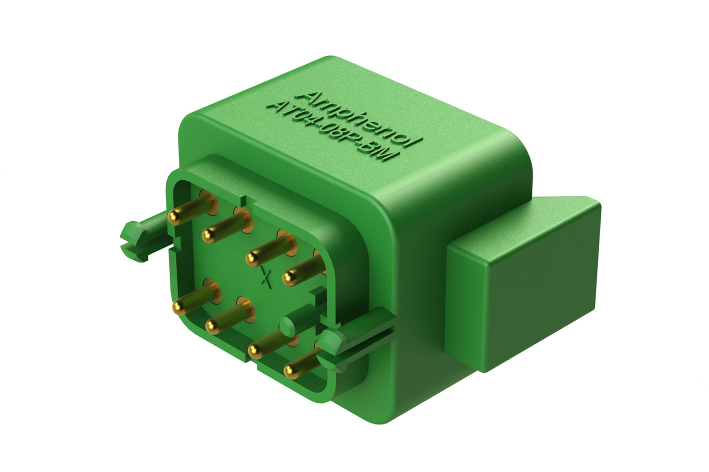 AT04-08PC-BM01 8 Position PCB Flangeless (Snap Fit) Boarde Mount Receptacle, Pin, Gold Plated Contacts Included, No Potting, Green