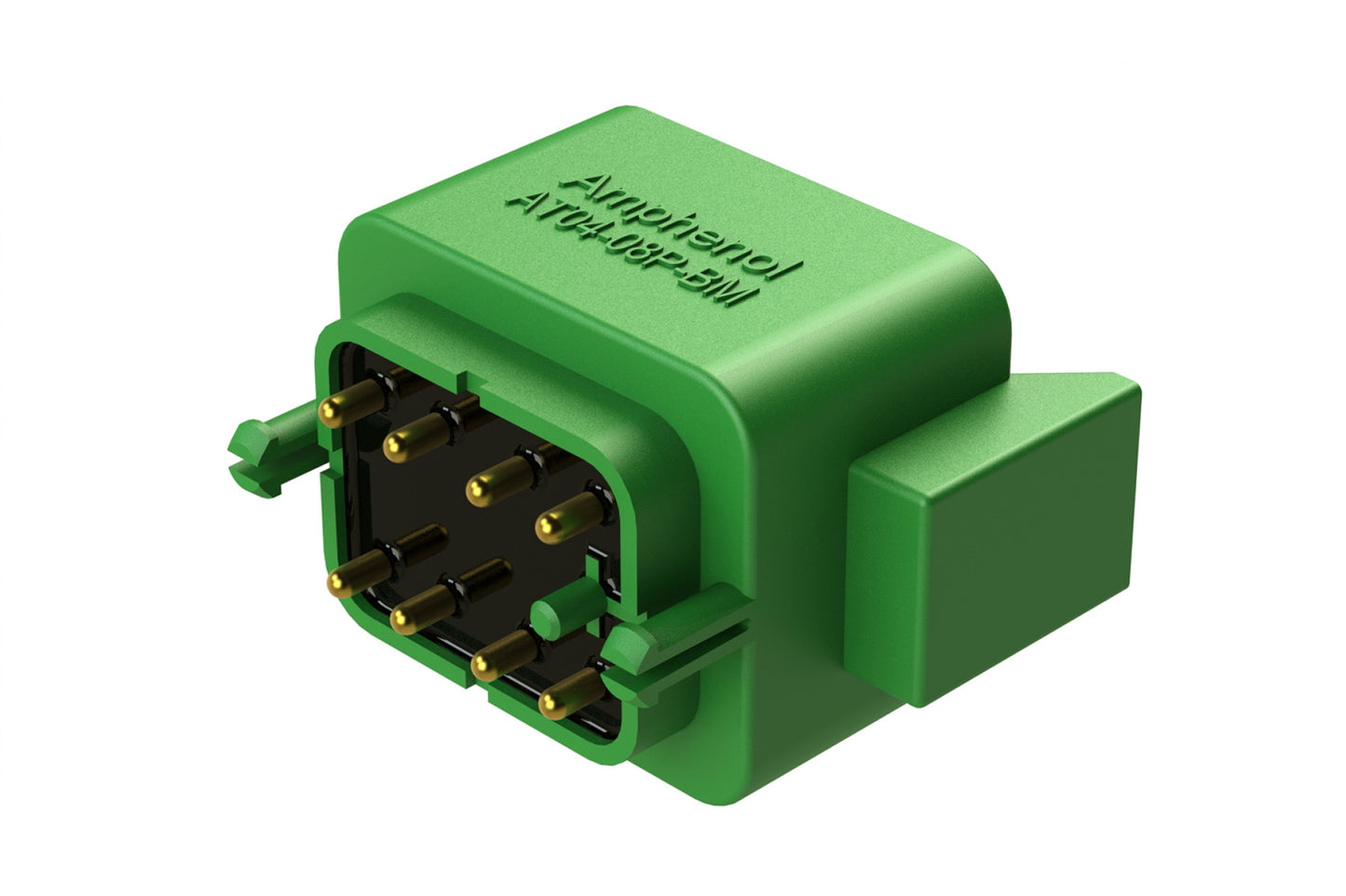 AT04-08PC-BM02 8 Position PCB Flangeless (Snap Fit) Boarde Mount Receptacle, Pin, Gold Plated Contacts Included, Potting, Green