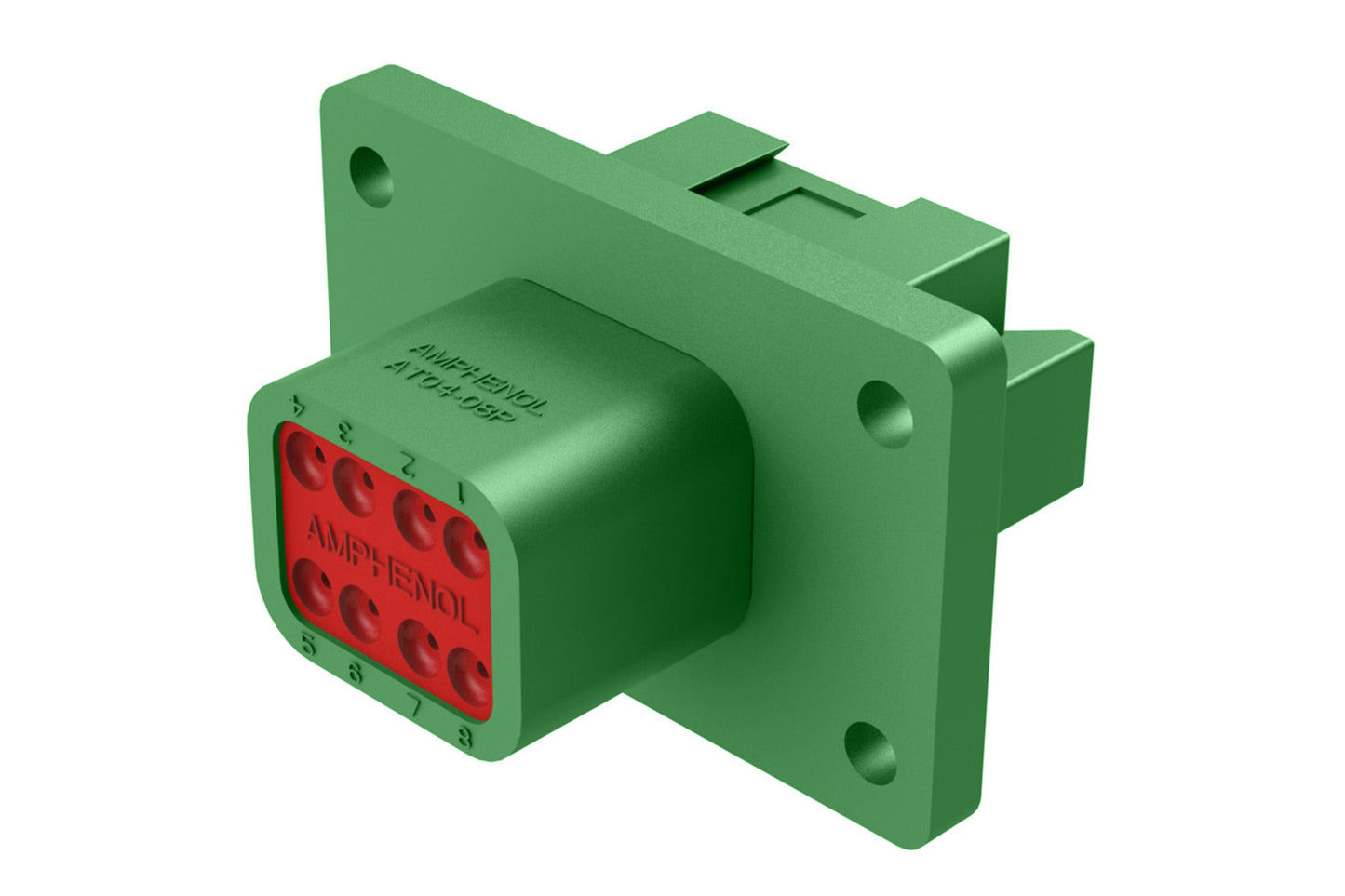 AT04-08PC-L012 8 Position Receptacle Flange Mount Connector, Pin, Green, Keyed C. DT04-08PC-L012