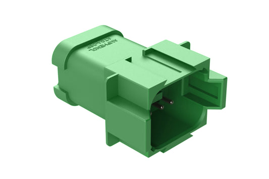 AT04-08PC-P028 8-way receptacle, (1) 3 Pin busbar=13 amps (1) 5 pin busbar=26 amps, nickel plating, keyed C, green. Contacts included. DT04-08PC-P028