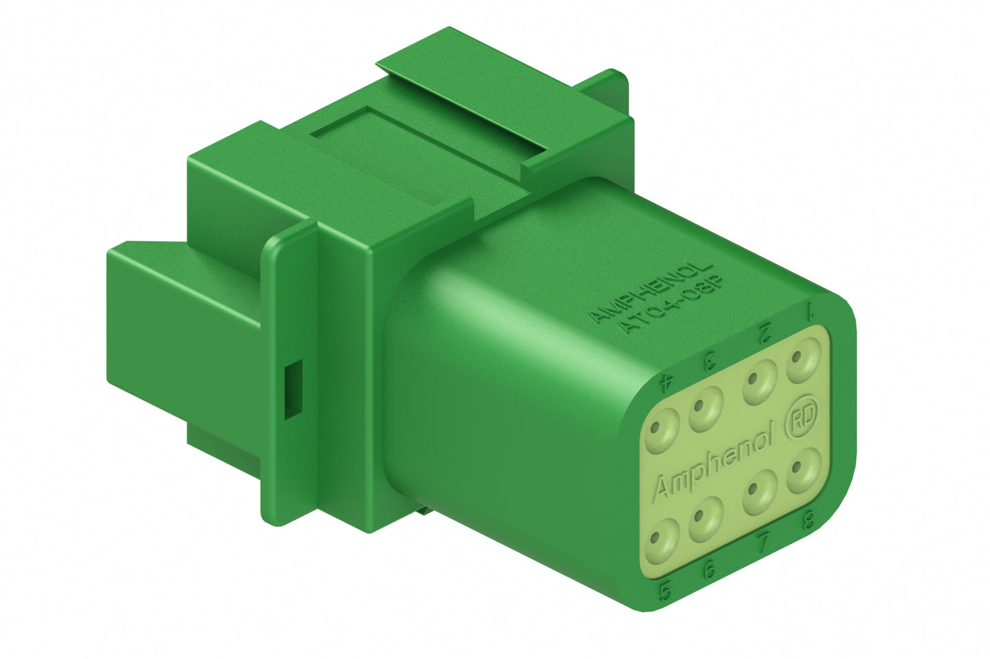 AT04-08PC-RD01 8-Way Receptacle, Male Connector with C Position Key and Reduced Diameter Seal (E-Seal), Green. DT04-08PC-C015