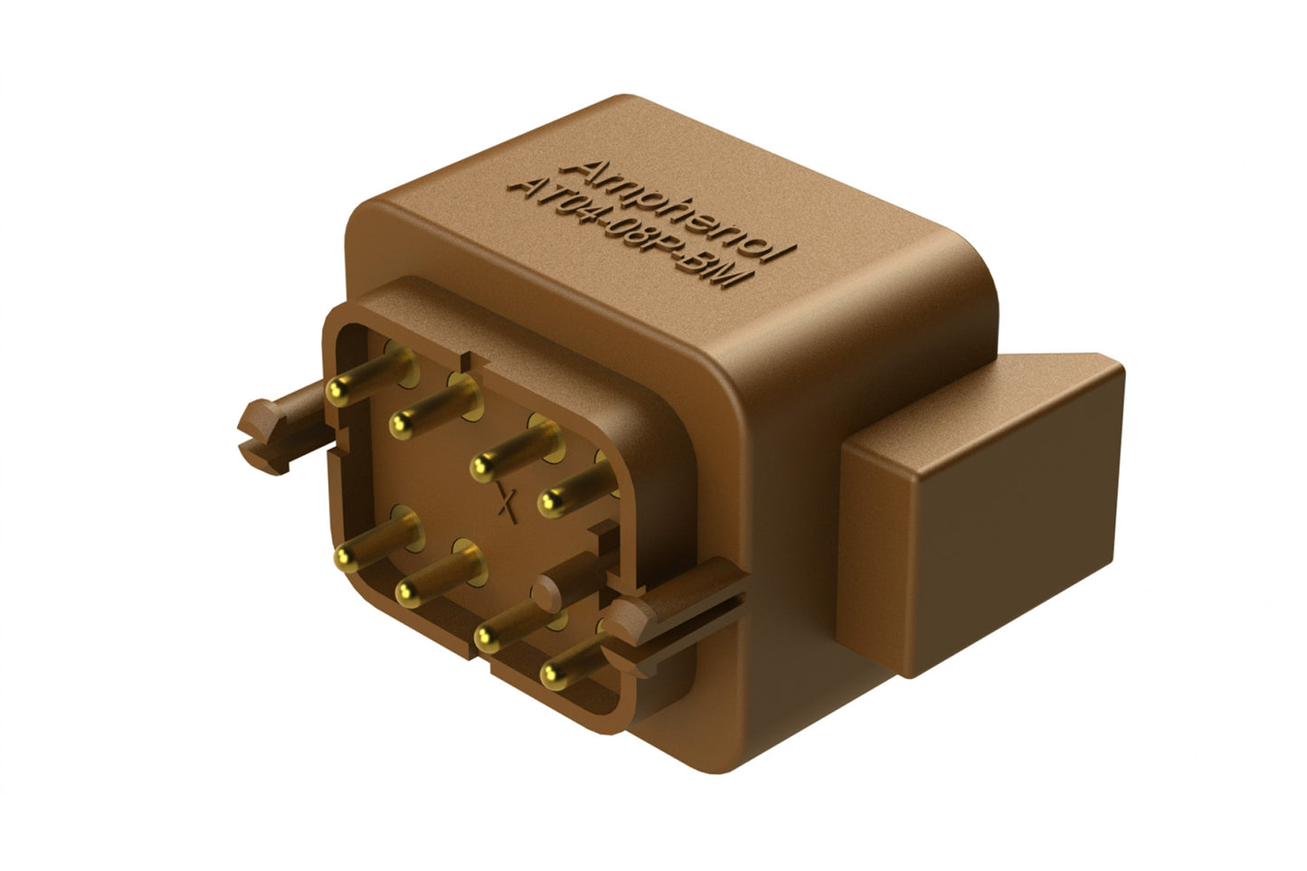 AT04-08PD-BM01 8 Position PCB Flangeless (Snap Fit) Board Mount Receptacle, Pin, Gold Plated Contacts Included, No Potting, Brown