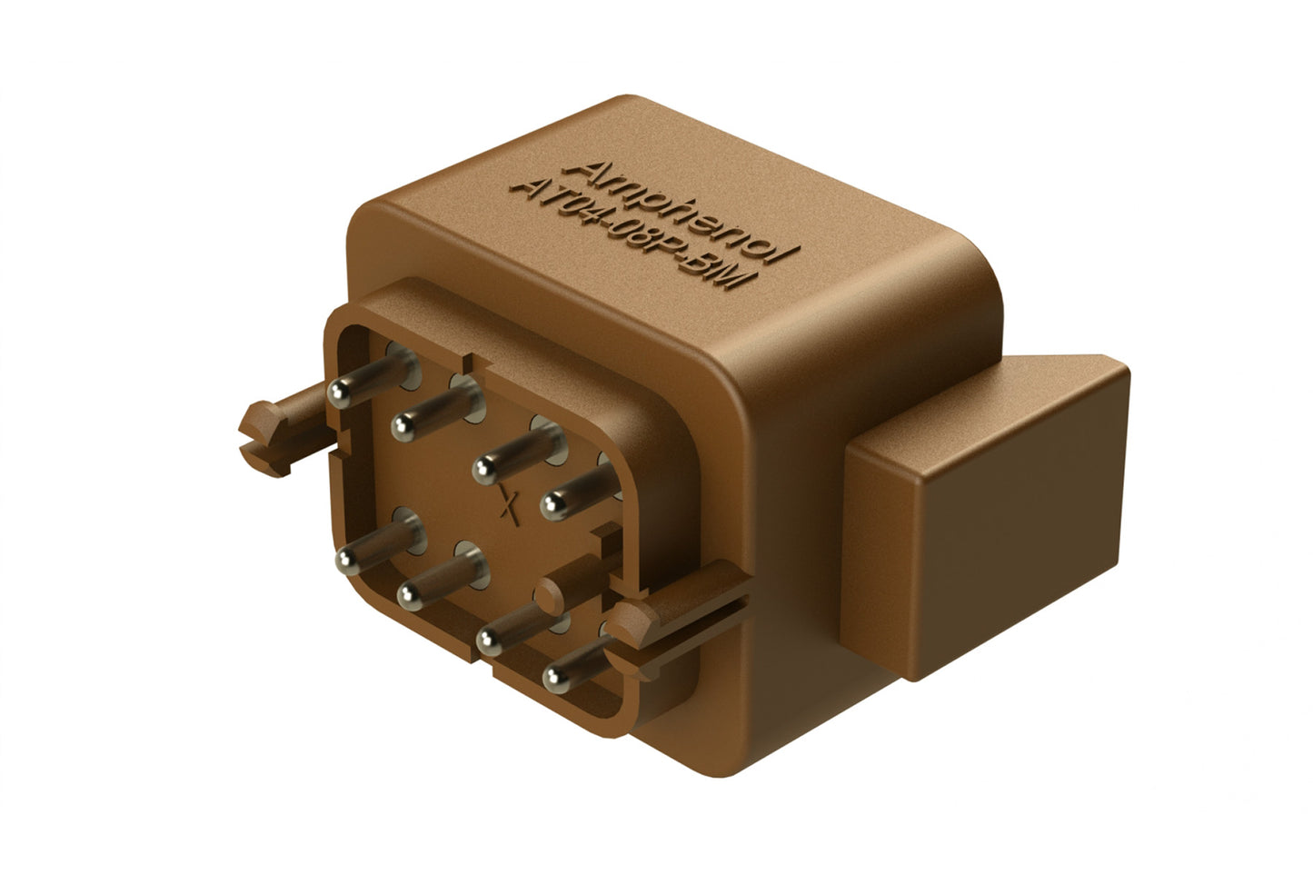 AT04-08PD-BM03 8 Position PCB Flangeless (Snap Fit) Board Mount Receptacle, Pin, Nickel Contact Plating, No Potting, Brown