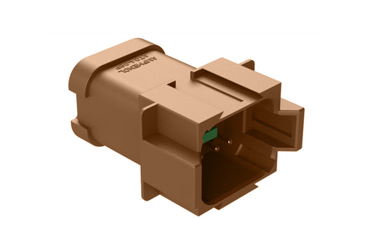 AT04-08PD-P021 8-way receptacle, (1) 8 Pin busbar=52 amps, nickel plating, keyed D, brown. Contacts included. DT04-08PD-P021