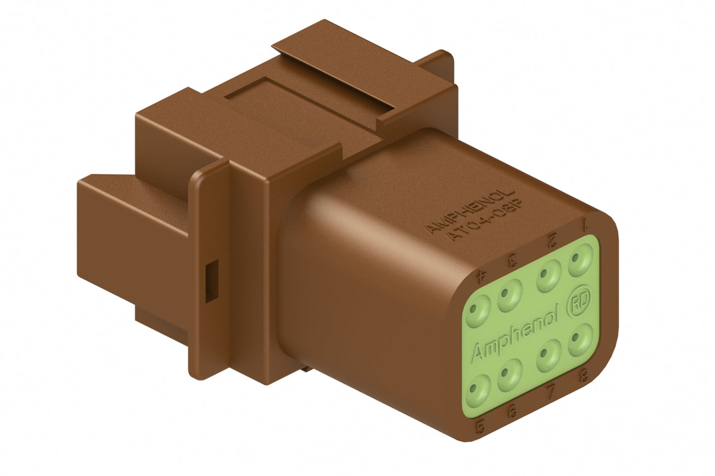AT04-08PD-RD01 8-Way Receptacle, Male Connector with D Position Key and Reduced Diameter Seal (E-Seal), Brown. DT04-08PD-C015, DT04-08PD-CE06