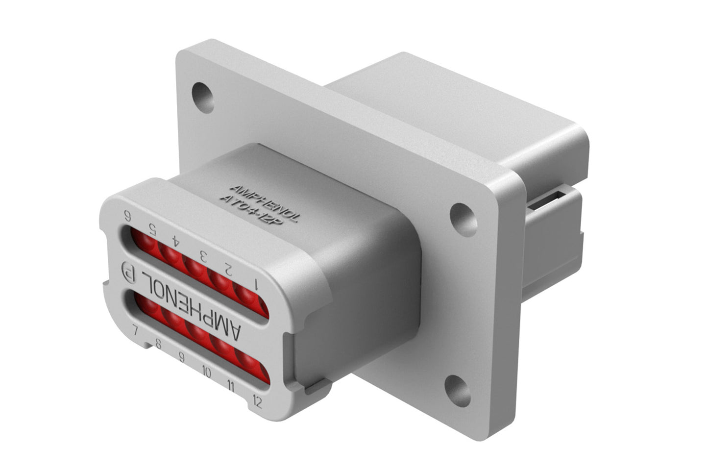 AT04-12PA-BL05 12 Position Receptacle Flange Mount Connector, Pin, Grey, Keyed A, Enhanced Key, with Endcap. DT04-12PA-BL05