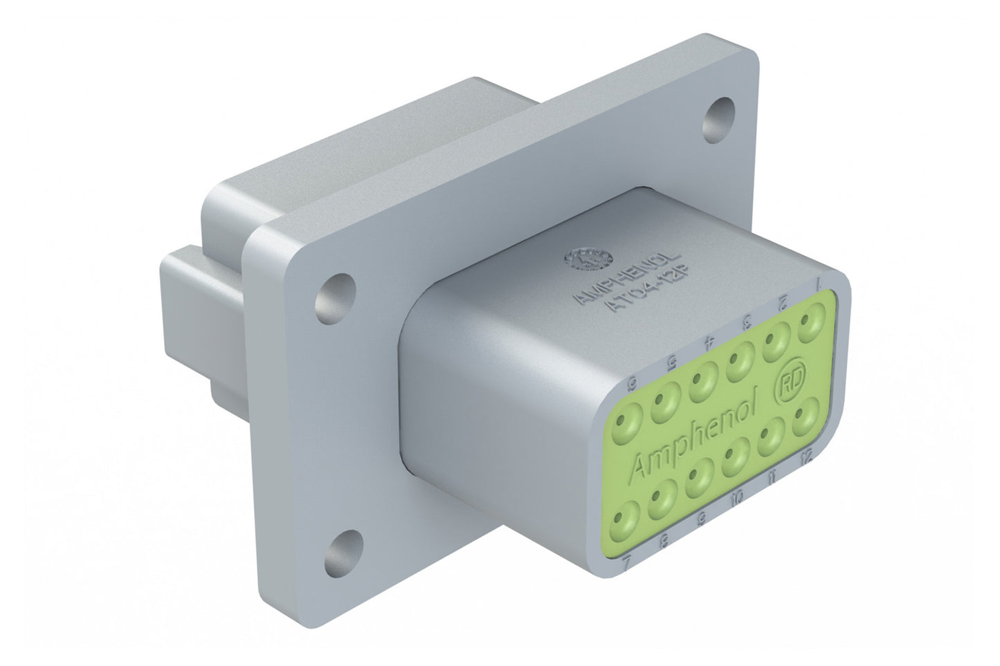 AT04-12PA-CL03 12 Position Receptacle Flange Mount Connector, Pin, Grey, Keyed A, Reduced Diameter Seal. DT04-12PA-CL03