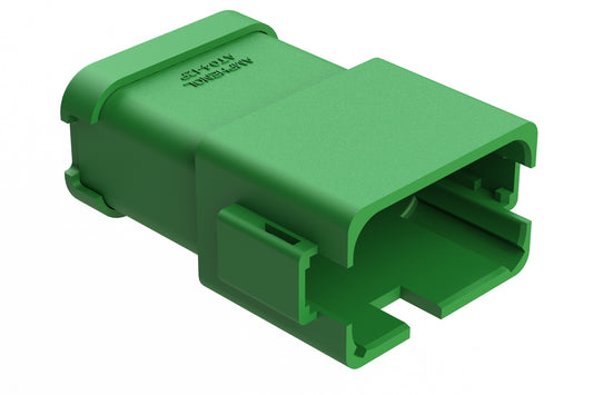 AT04-12PA-MMGRN 12-Way Receptacle, Black Male Connector with A Position Key and Extended Shroud, Reduced Diameter Seal (E-Seal) and End Cap, Green