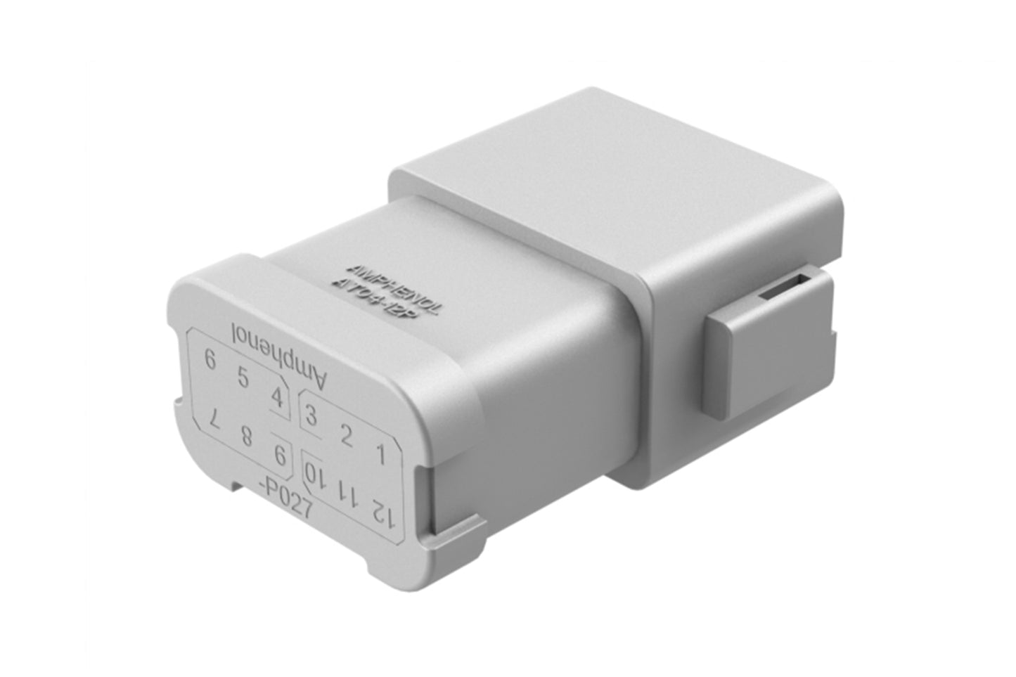 AT04-12PA-P016 12-way receptacle, (1) 12 Pin busbar=78 amps, gold plating, keyed A, grey. Contacts included. DT04-12PA-P016
