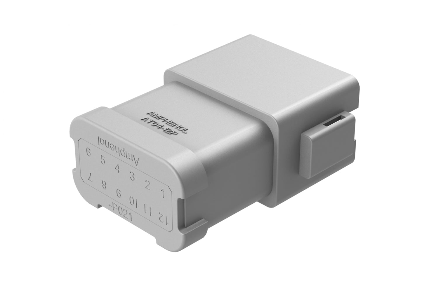 AT04-12PA-P021 12-way receptacle, (1) 12 Pin busbar=78 amps, nickel plating, keyed A grey. Contacts included. DT04-12PA-P021