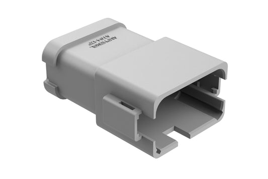 AT04-12PA-P026 12-way receptacle, (2) 6 Pin busbar=39 amps, nickel plating, keyed A, grey. Contacts included. DT04-12PA-P026