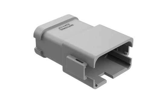 AT04-12PA-P027 12-way receptacle, (2) 6 Pin busbar=39 amps, gold plating, keyed A, grey. Contacts included. DT04-12PA-P027