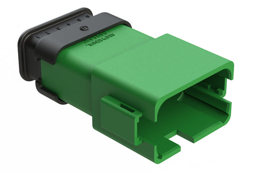 AT04-12PA-SRGN 12-Way Receptacle Male Connector with Strain Relief Endcap, Standard Seal, A Position Key, Green