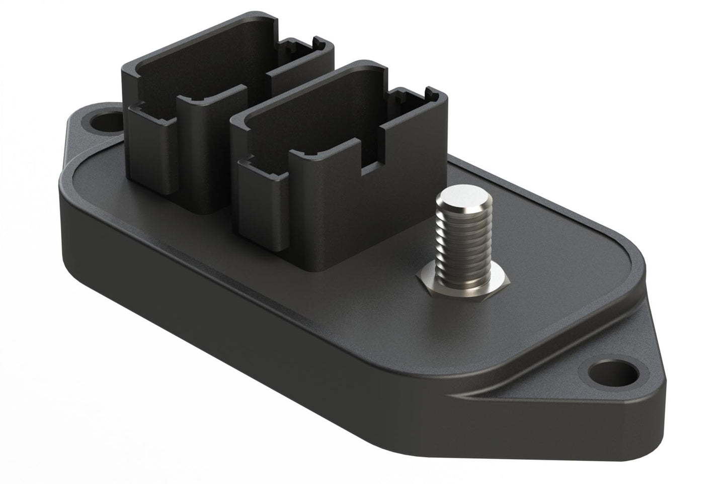 AT04-12PABM04-X2-TS01 25 Position Power Splitter Control Module, 1 Threaded Stud and 12 Pin x 2 Device Layout, Nickel Contacts, 300A, Potted, Keyed A, Black