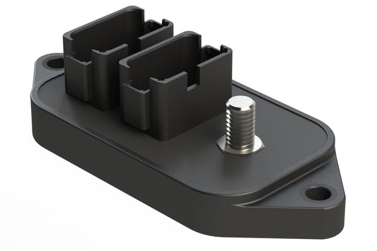 AT04-12PABM04-X2-TS01 25 Position Power Splitter Control Module, 1 Threaded Stud and 12 Pin x 2 Device Layout, Nickel Contacts, 300A, Potted, Keyed A, Black