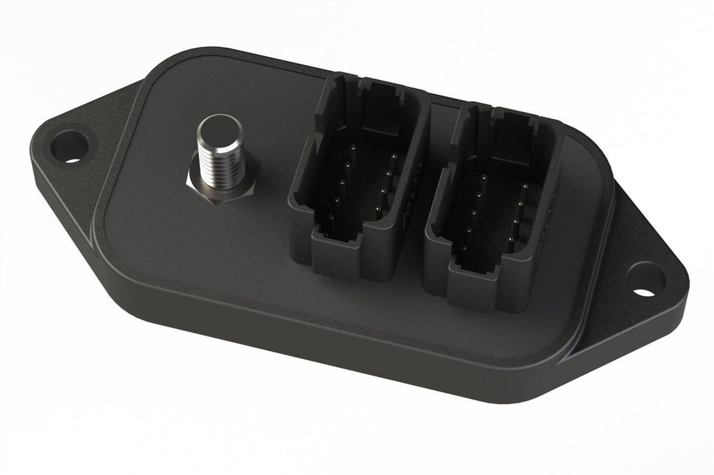 AT04-12PABM04-X2-TS01 25 Position Power Splitter Control Module, 1 Threaded Stud and 12 Pin x 2 Device Layout, Nickel Contacts, 300A, Potted, Keyed A, Black