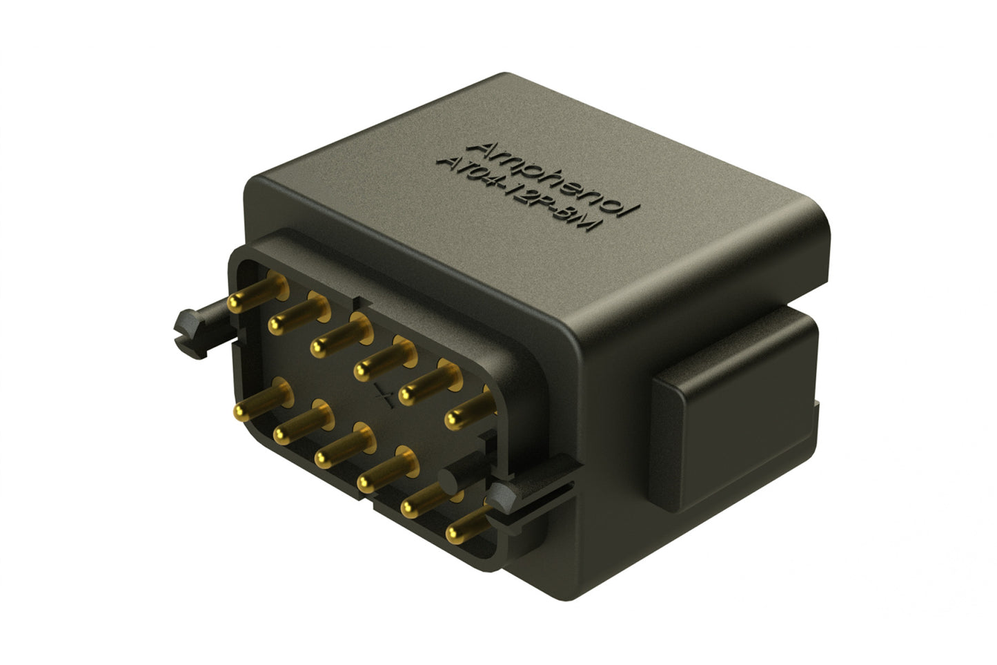 AT04-12PB-BM01 12 Position PCB Flangeless (Snap Fit) Board Mount Receptacle, Pin, Gold Plated Contacts Included, No Potting, Black. DTF15-12PB-G003