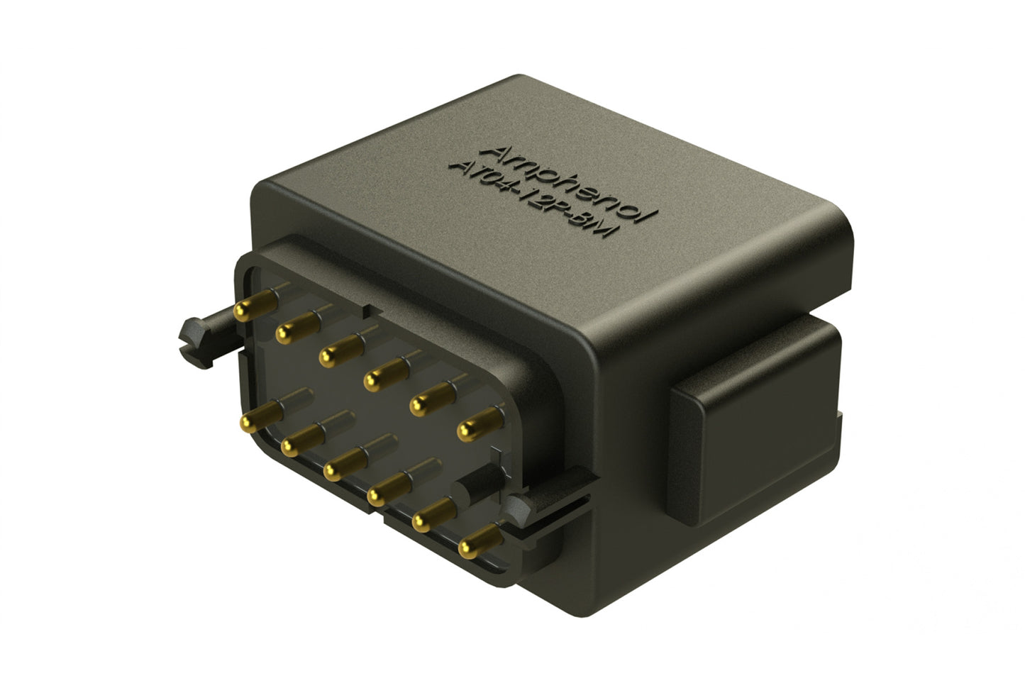 AT04-12PB-BM02 12 Position PCB Flangeless (Snap Fit) Board Mount Receptacle, Pin, Gold Plated Contacts Included, Potting, Black. DTF15-12PB-G003