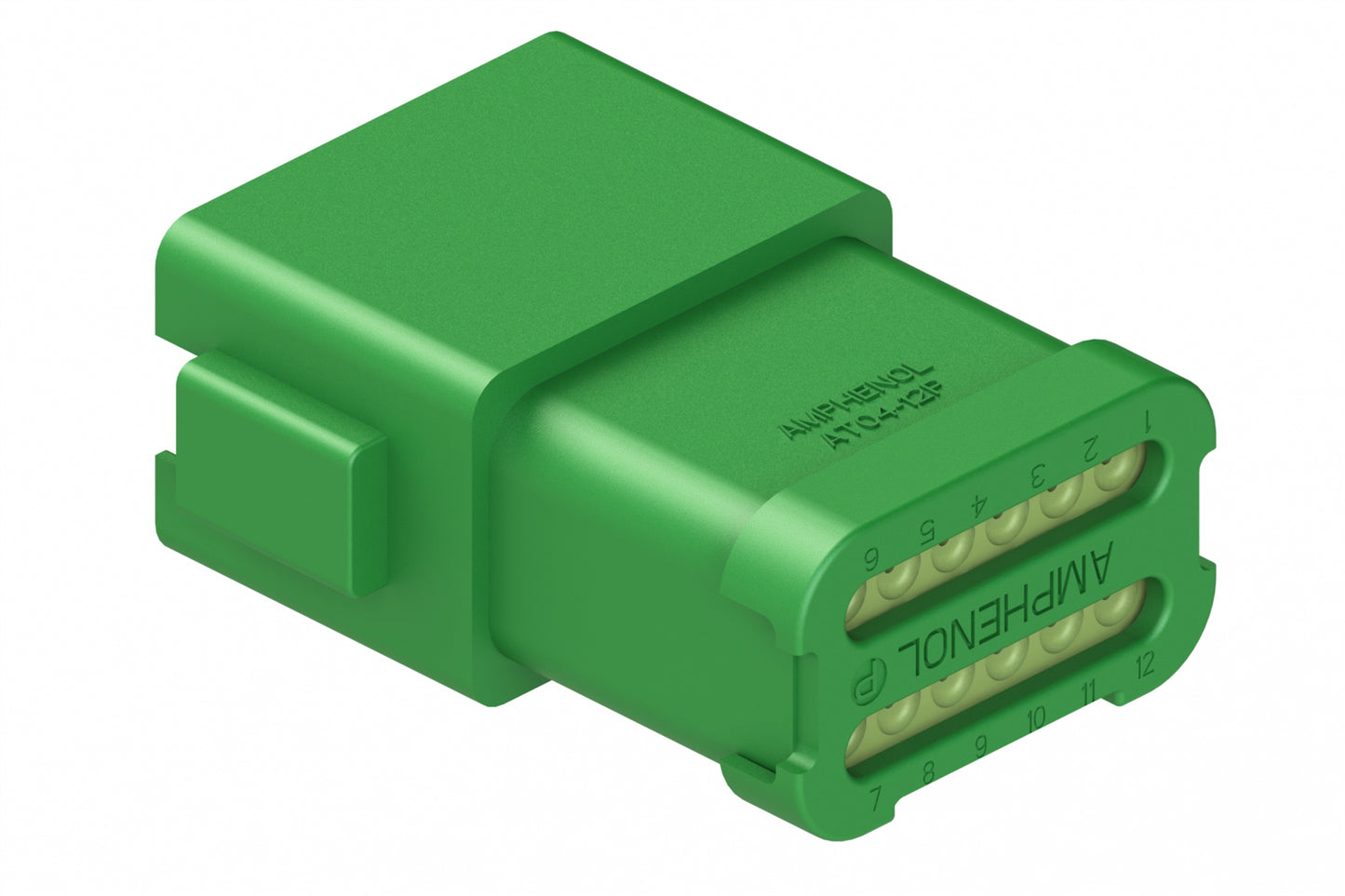 AT04-12PB-MMGRN 12-Way Receptacle, Male Connector with B Position Key, Extended Shroud, Reduced Diameter Seal (E-Seal) with End Cap, Green