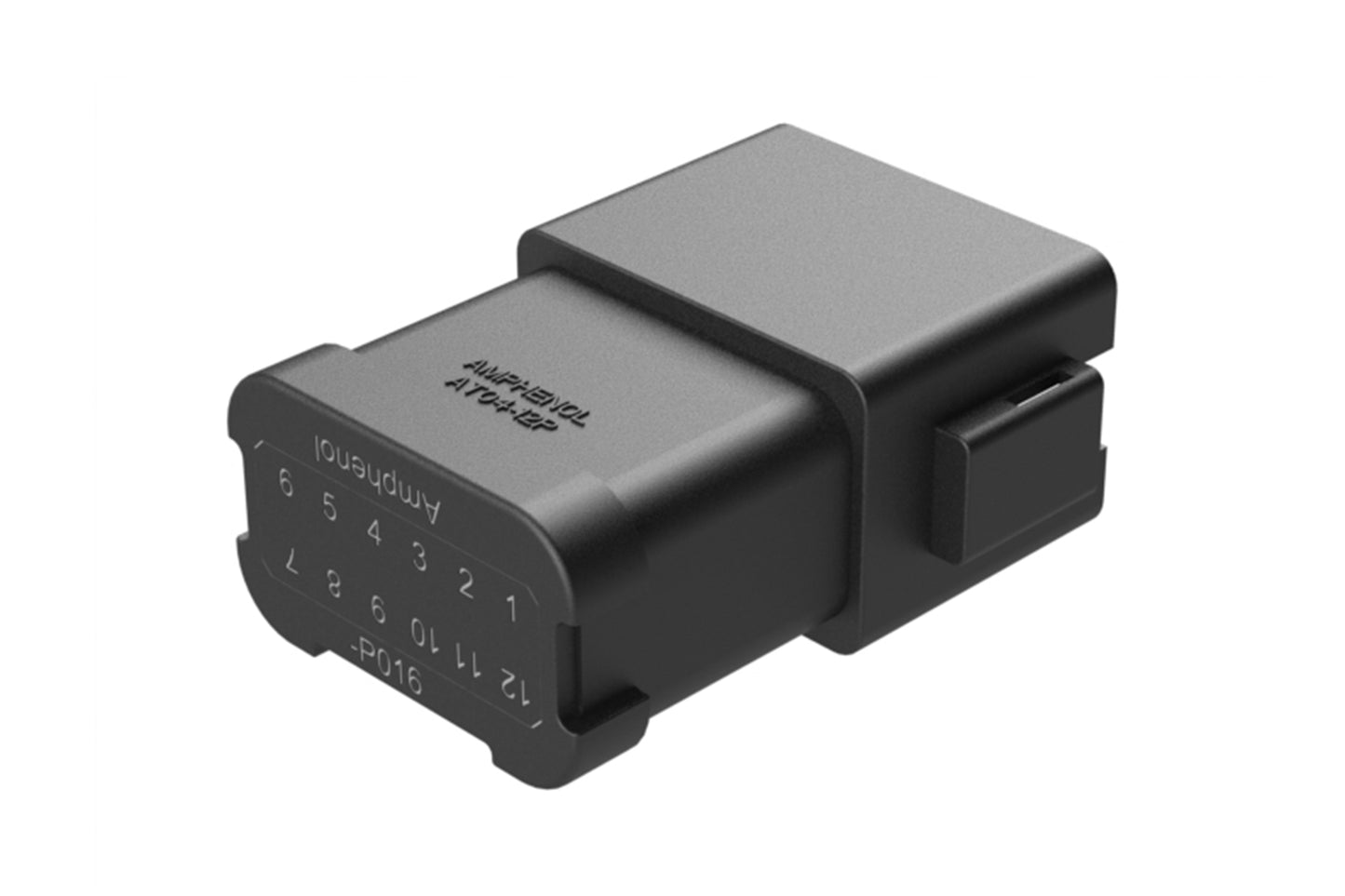 AT04-12PB-P016 12-way receptacle, (1) 12 Pin busbar=78 amps, gold plating, keyed B, black. Contacts included. DT04-12PB-P016