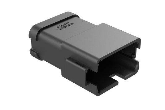 AT04-12PB-P026 12-way receptacle, (2) 6 Pin busbar=39 amps, nickel plating, keyed B, black. Contacts included. DT04-12PB-P026