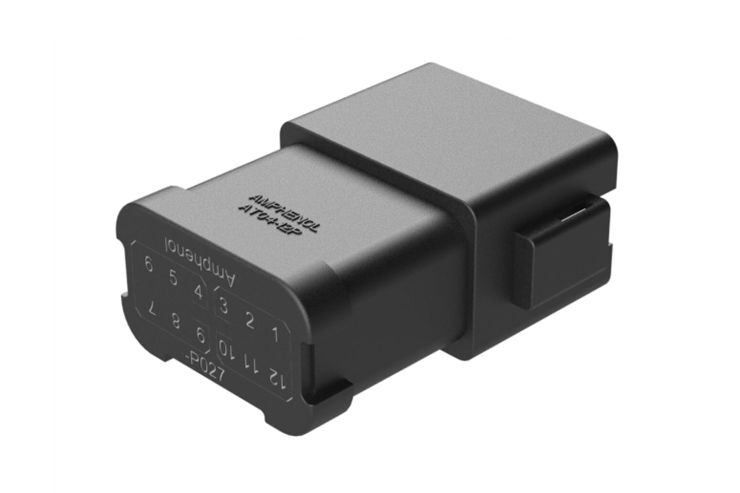 AT04-12PB-P027 12-way receptacle, (2) 6 Pin busbar=39 amps, gold plating, keyed B, black. Contacts included. DT04-12PB-P027