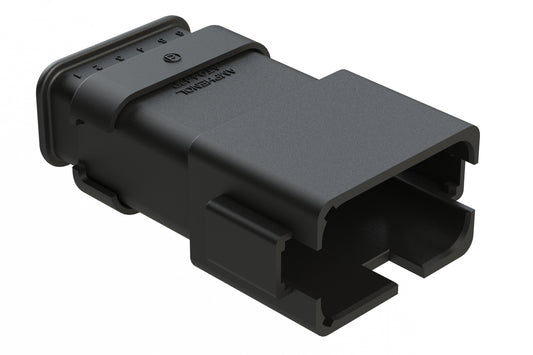 AT04-12PB-SR2BK 12 position Pin receptacle key position B, with strain relief & Reduced Diameter Seal, black. DT04-12PB-CE04