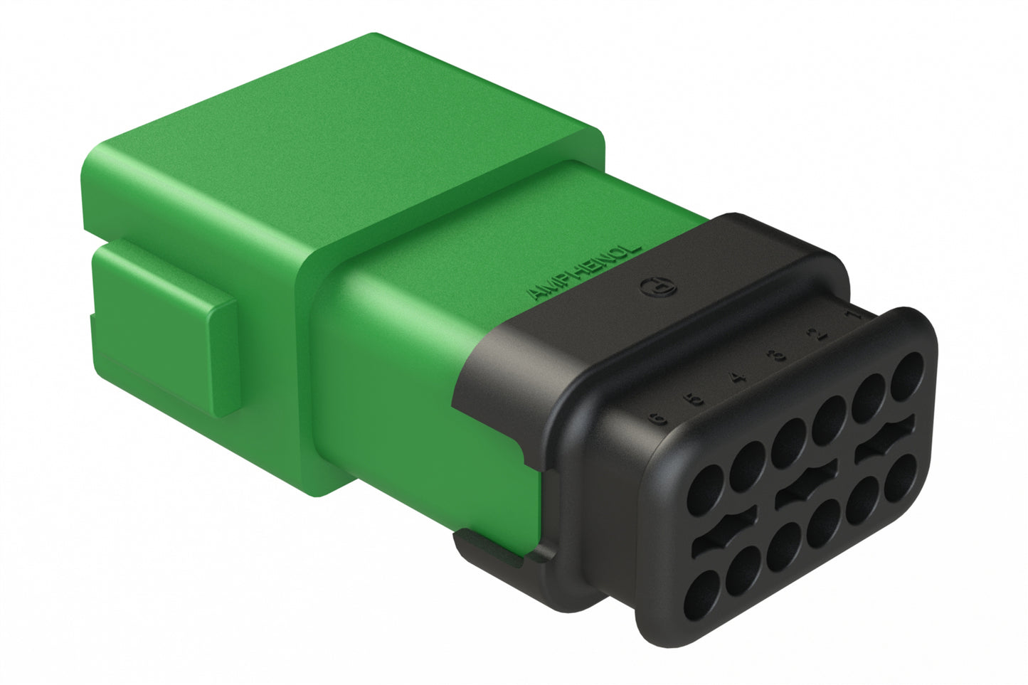 AT04-12PB-SRGN 12 position Pin receptacle key position B, with strain relief end cap, green