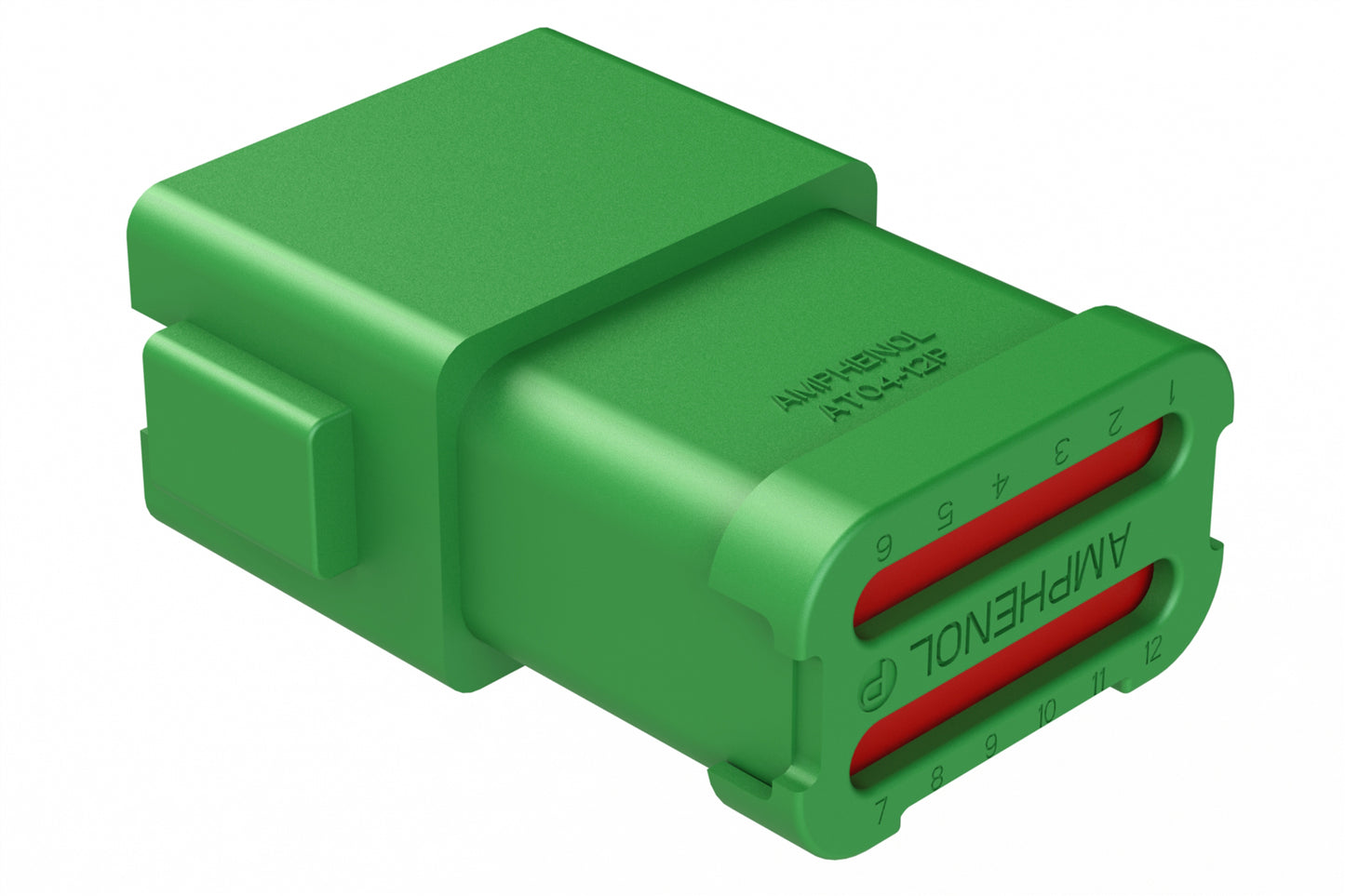 AT04-12PB-SSGRN 12-Way Receptacle, Male Connector with B Position Key and Extended Shroud and Solid Rear Grommet and Endcap, Green