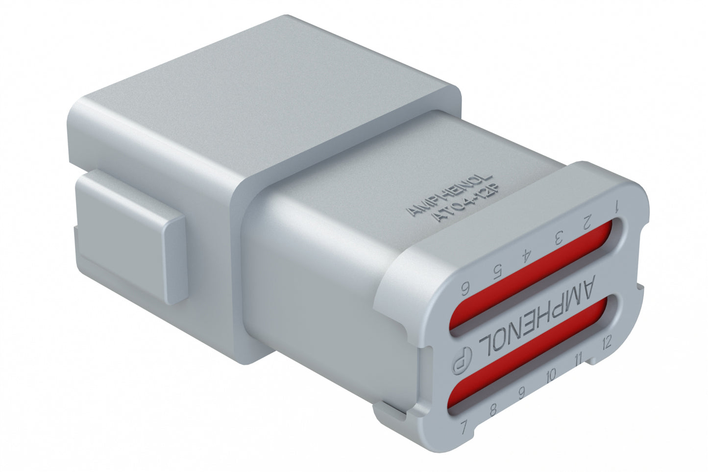 AT04-12PB-SSGRY 12-Way Receptacle, Male Connector with B Position Key and Extended Shroud and Solid Rear Grommet and Endcap, Grey