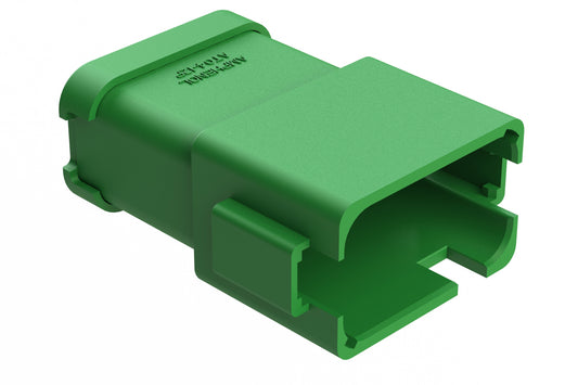 AT04-12PC-EC01 12-Way Receptacle, Male Connector with C Position Key and Extended Shroud, Enhanced C Key and End Cap, Green. DT04-12PC-BE02