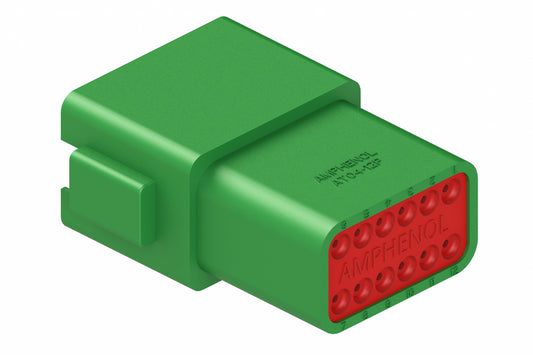 AT04-12PC 12-Way Receptacle, Male Connector with C Position Key and Extended Shroud, Grey. DT04-12PC, DT04-12PC-B016