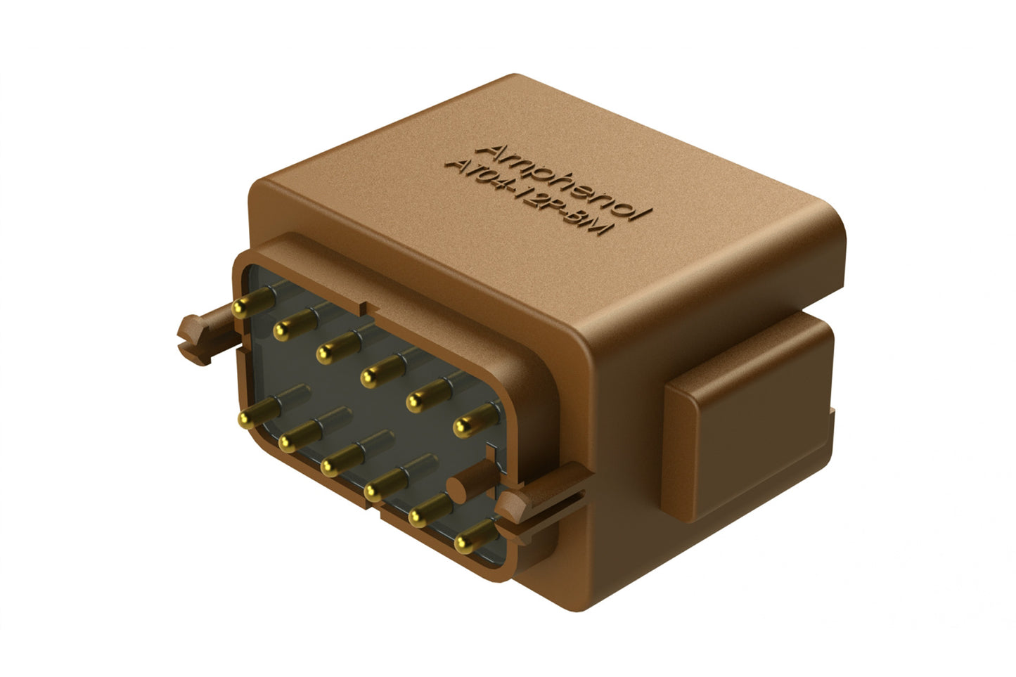 AT04-12PD-BM02 12 Position PCB Flangeless (Snap Fit) Board Mount Receptacle, Pin, Gold Plated Contacts Included, Potting, Brown. DTF15-12PD-G003